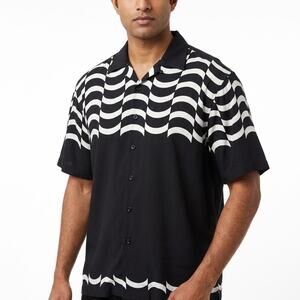 Bassiri Uomo Made in USA Black Geometric Button-Up Shirt Men Size M